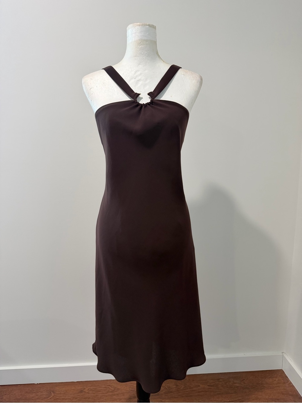 Jones Wear Dark Brown Midi Dress with Strappy Halter
